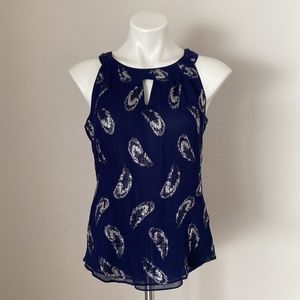 White House Black Market Navy Silk Top Size S